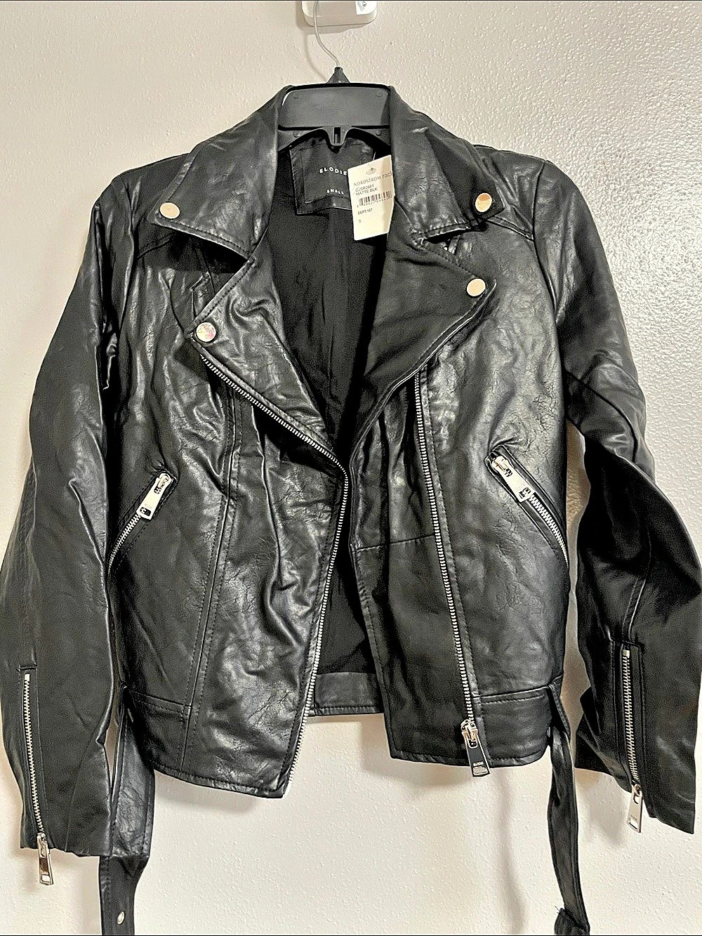 Elodie Faux Leather Moto Jacket Black Small NWT